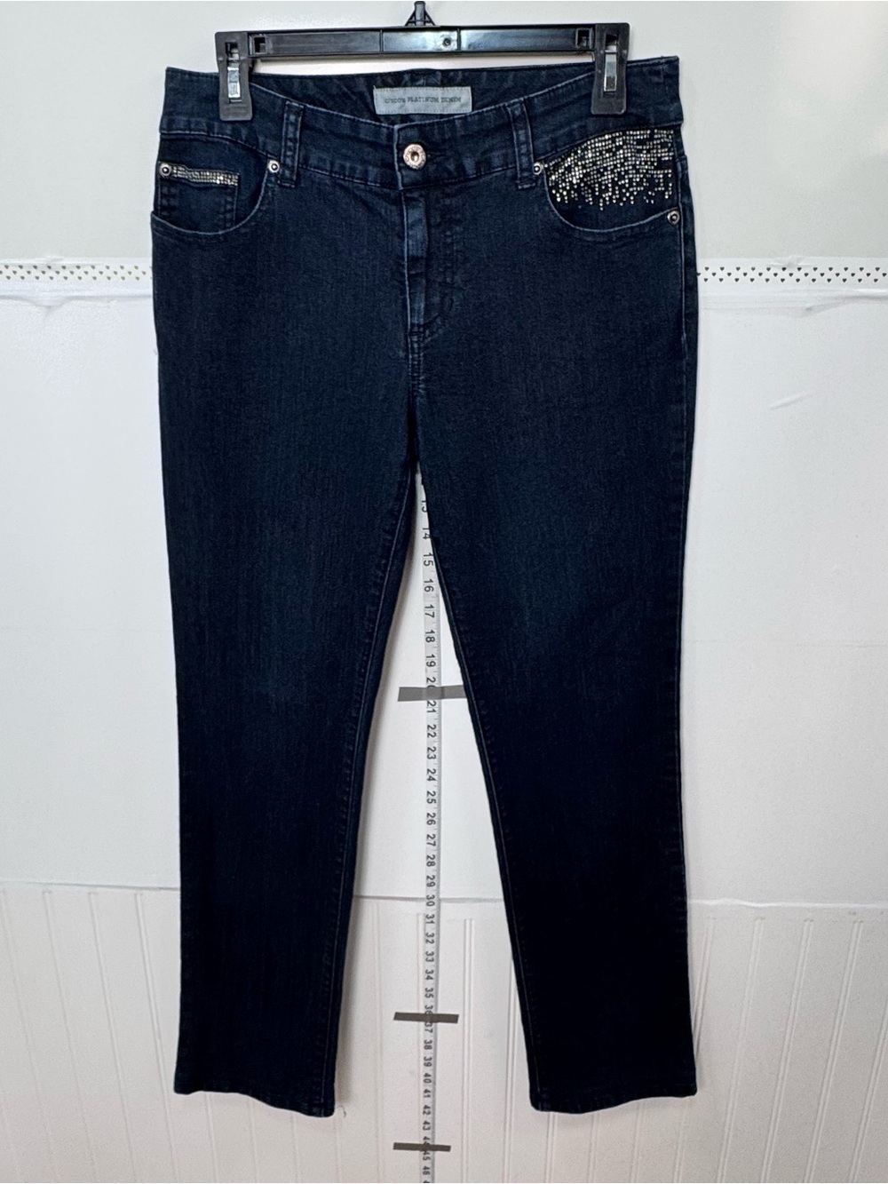 Chico’s Platinum Ultimate Fit Slim Leg Jeans Sz 0 Rhinestone Dark